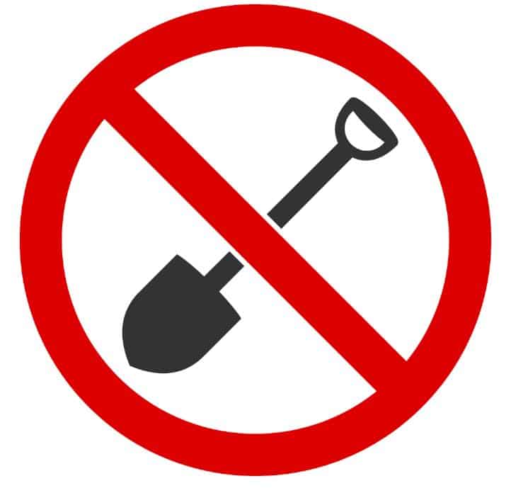 No digging icon. Shovel crossed over.